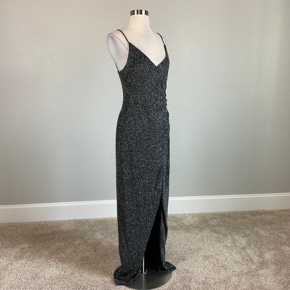 Betsy & Adam Black Evening Gown Metallic Sleeveless Formal Column Dress Size 6 - Picture 3 of 11
